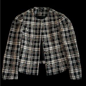 Bloomingdale’s Aqua Black and White Tweed Blazer Jacket